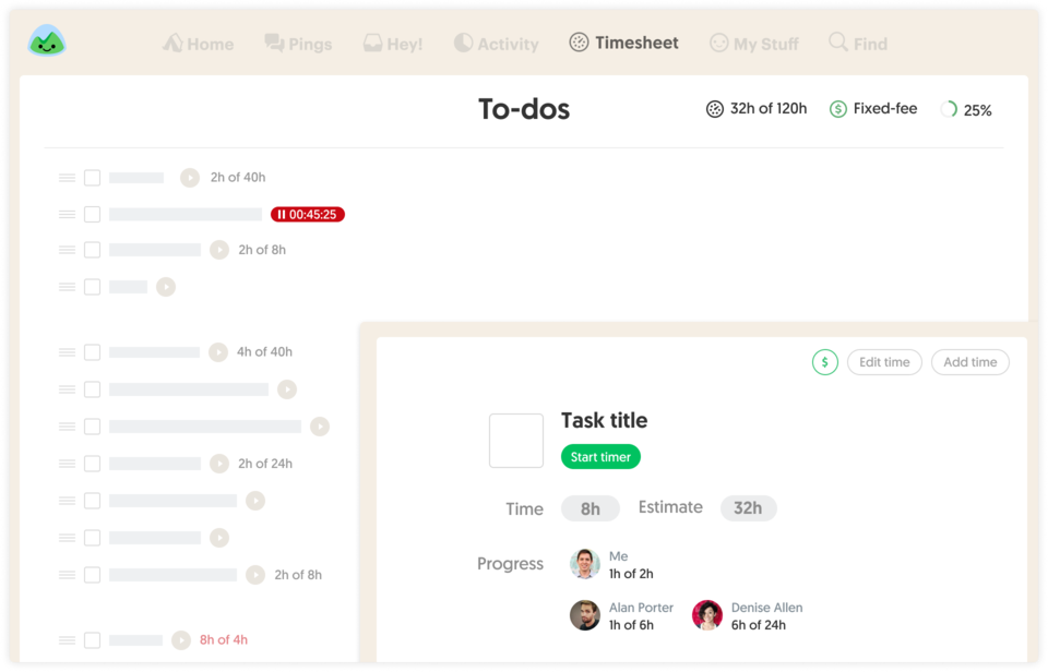 Time tracking and estimates inside Basecamp